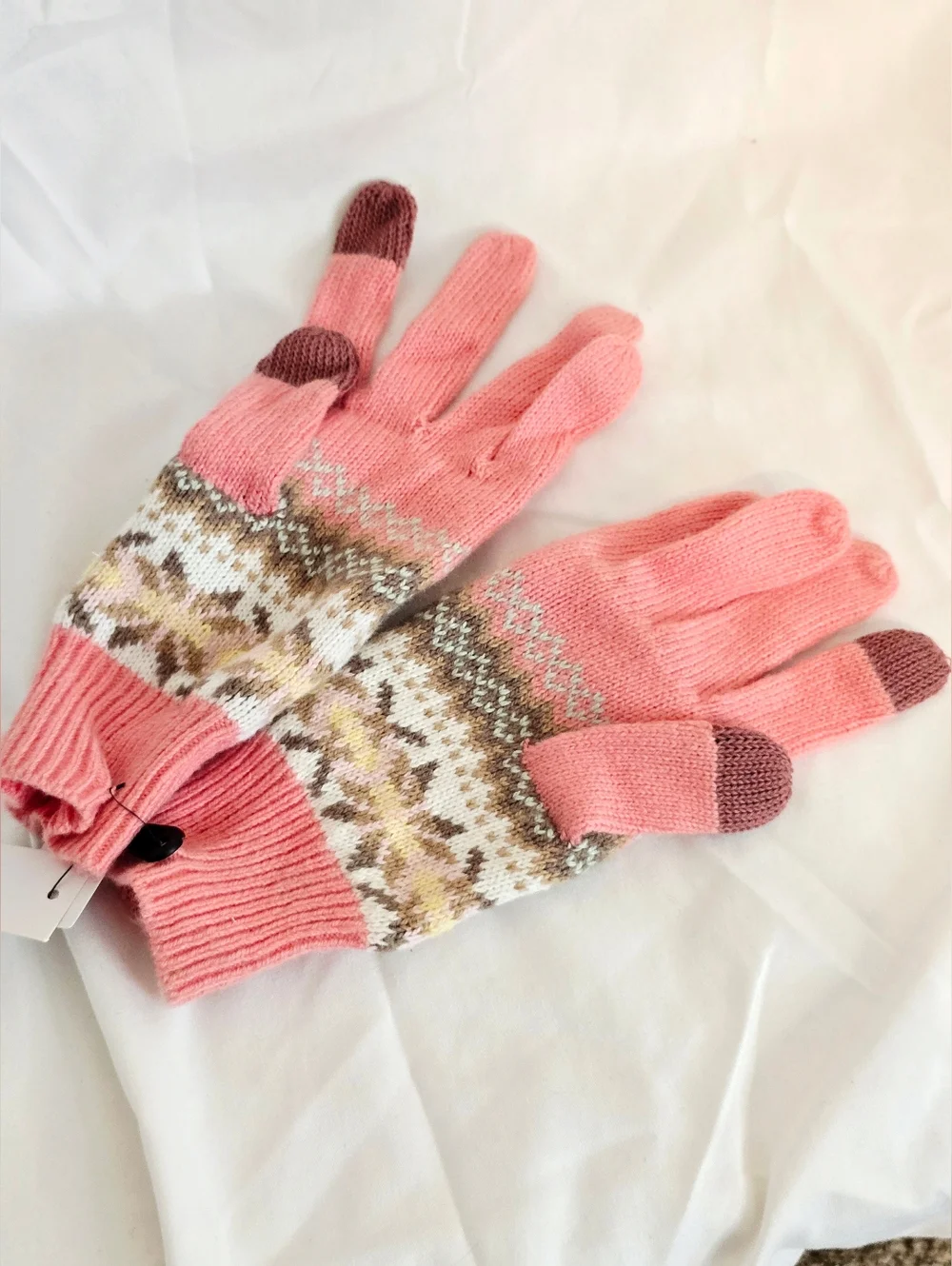 Talbots Fair Isle Knit Gloves Pink NWT Touchscreen Winter